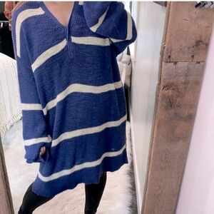 Extra Long Soft Stripe Knit Versatile Sweater Tunic Dress Pull Over Size 2X